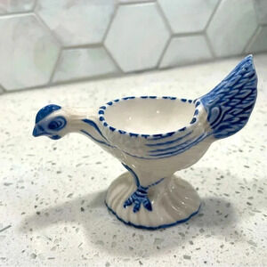 Delfts Porcelain Hand Painted Blue Chicken Egg Cup Holder Vintage Holland